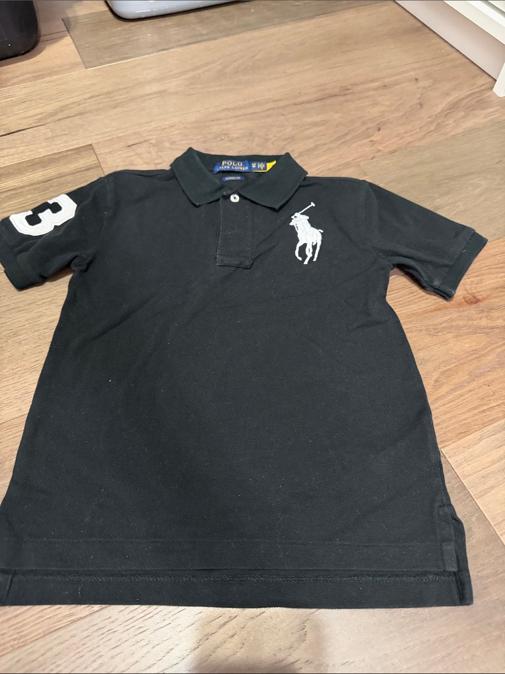 Polo by Ralph Lauren Black Boys' Polo with White Pony & Sleeve Number